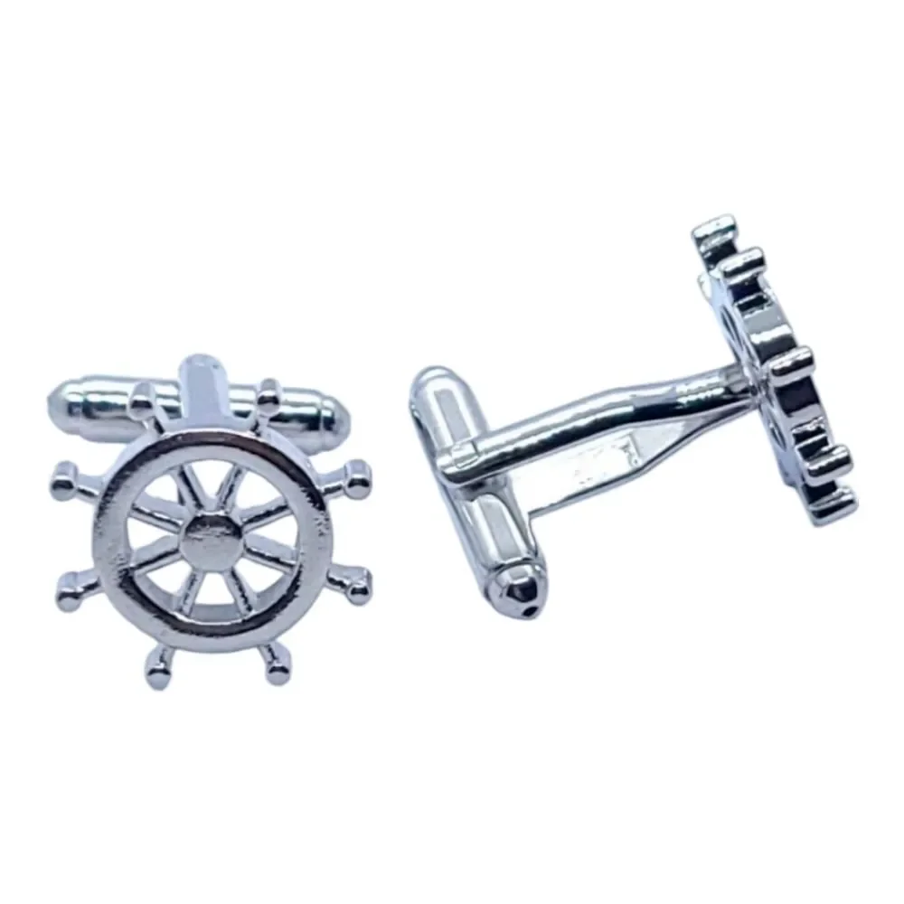 Nautical Ship Helm Wheel Stainless Steel Cufflinks Men's Wedding Tuxedo Gift